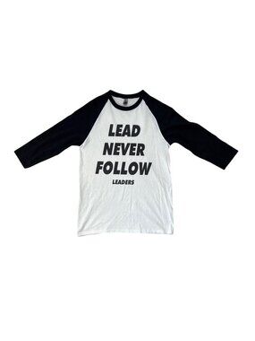 Lead Never Follow Raglan Baseball Tee 3/4 Sleeve Black & White S Gildan Heavy Co